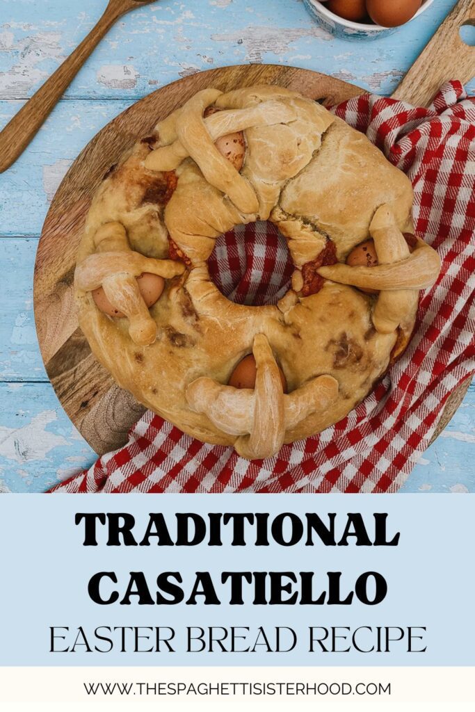 casatiello bread recipe on a wooden board on a wooden background, from top