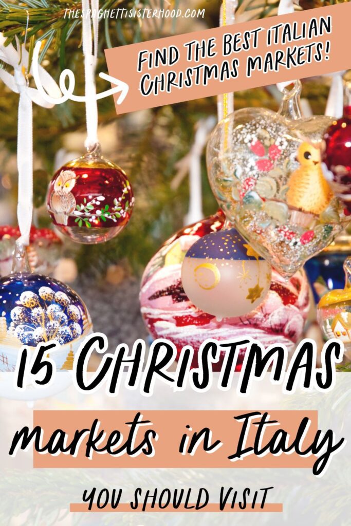 christmas ornaments close up with text on top - pinterest image